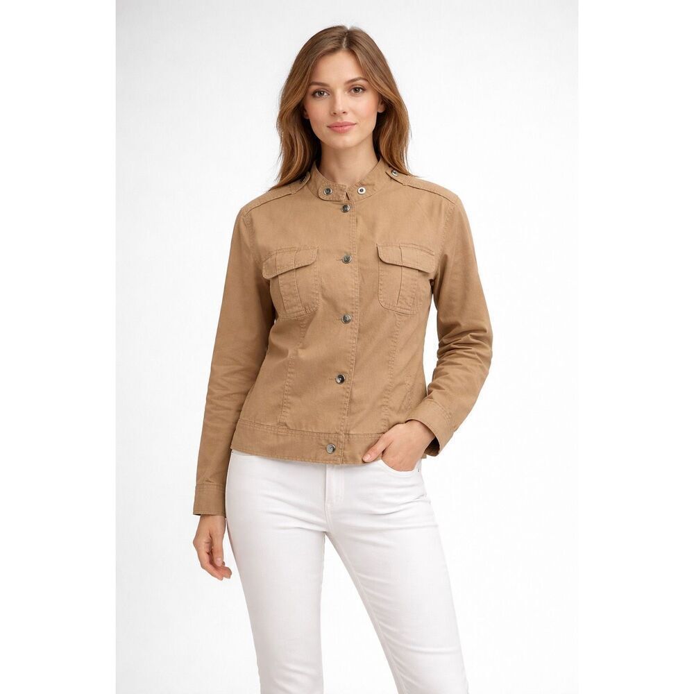 Chico’s Tan Utility Jacket Womens Size 2 Large Cotton Stretch